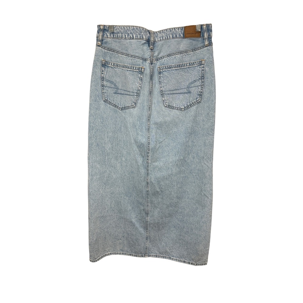 American Eagle Low Rise Maxi Denim Skirt Light Wash Front Slit Size 4 Western - Picture 4 of 8